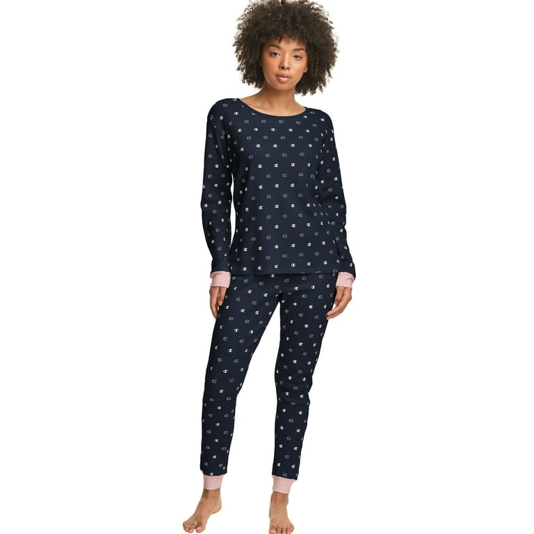 Champion Womens Thermal Sleep Set L Navy Hush Pink