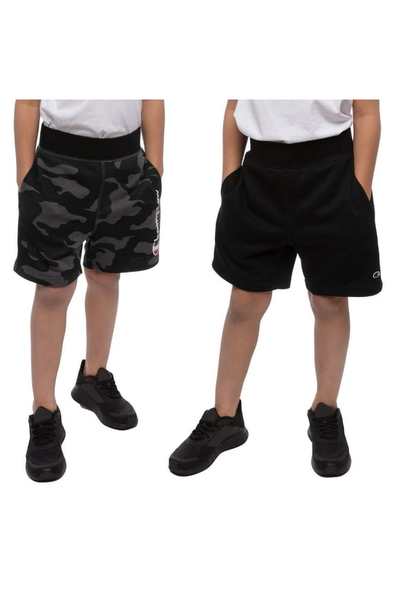Youth Boy's French Terry 2-Pack Shorts (Black/Camo, X-Small, XS, 5/6)
