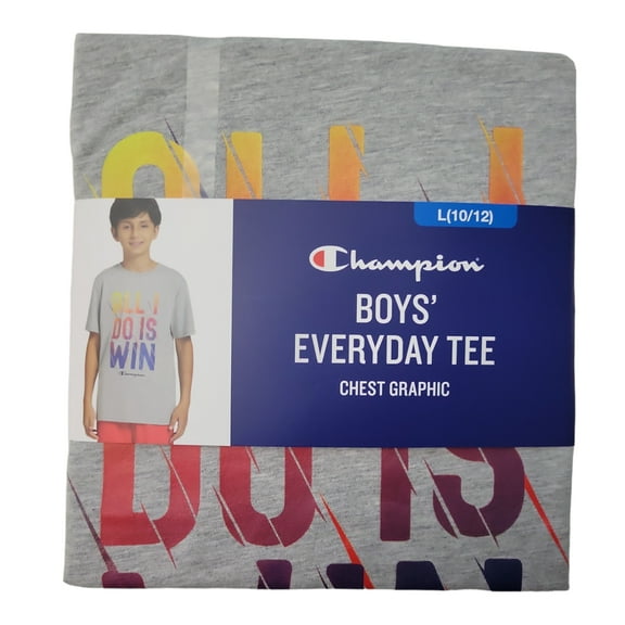 Champion Youth Boy's Soft Short Sleeve Everyday Chest Graphic Logo Tee (Grey Heather, L (10/12))