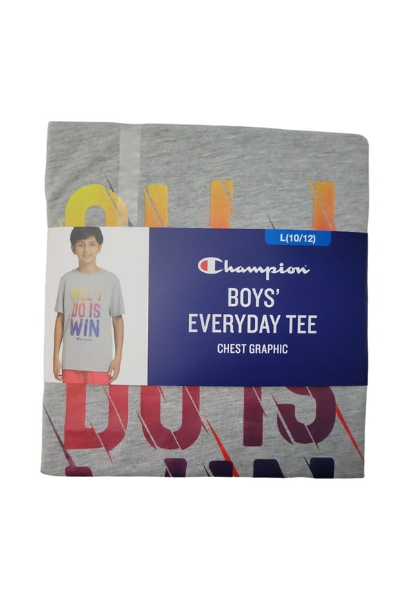 Youth Boy's Soft Short Sleeve Everyday Chest Graphic Logo Tee (Grey Heather, XL (14/16))