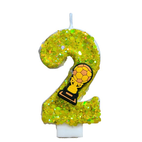 Champion's Party Candle - Creative Cartoon Number 2 Birthday Candle with Soccer Ball & Trophy Design - Birthday Parties, Soccer Themed Celebrations, Championship Events