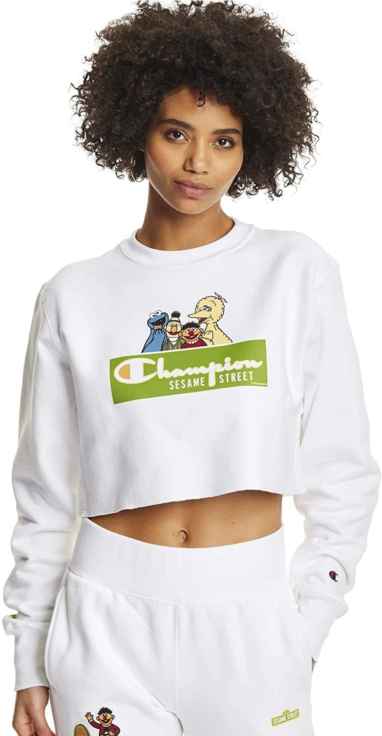 Champion x Sesame Street Women s Reverse Weave Cropped Cut Off Crewneck White Large