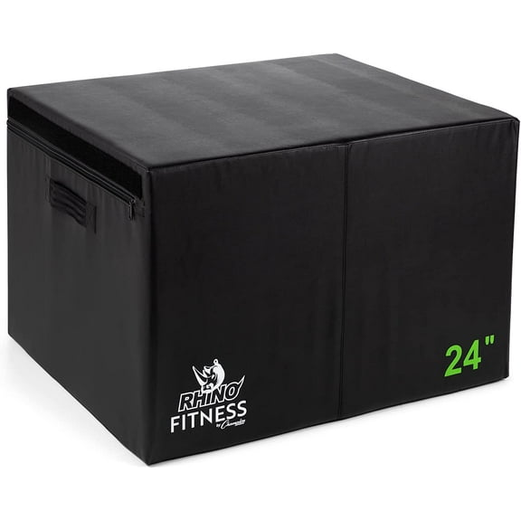 Champion Sports Foam Plyometric Box, 24 inch, Black - Durable Jump Boxes for Training with Handles, Hook and Loop Flaps - Stackable Plyo Box Jumps for Gym - Premium Cross Training Equipment