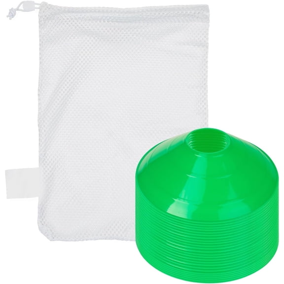 Champion Sports Set of 25 Cones with Mesh Bag, Green, 7.5" x 2"