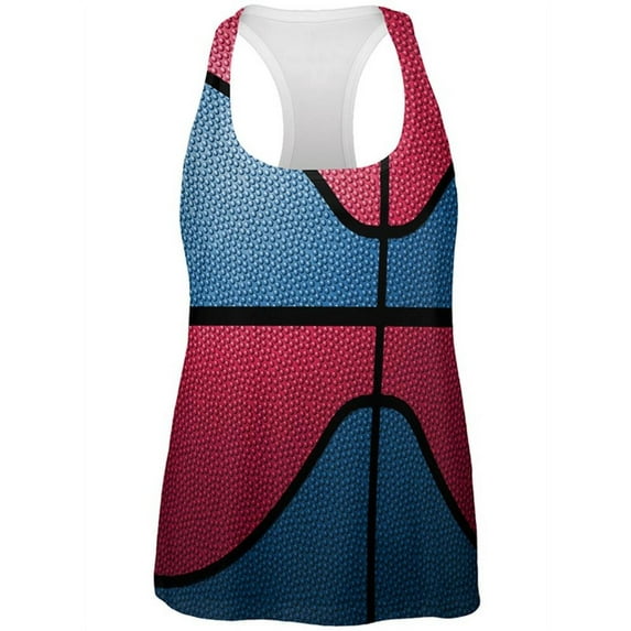 Championship Basketball Blue and Red All Over Womens Work Out Tank Top Multi MD