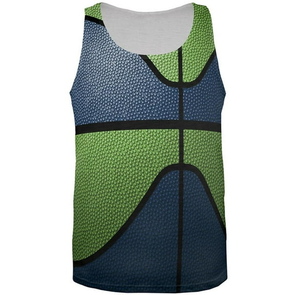 Championship Basketball Dark Blue and Electric Green All Over Mens Tank Top Multi MD
