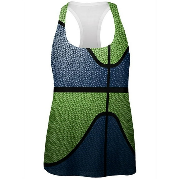 Championship Basketball Dark Blue and Electric Green All Over Womens Work Out Tank Top Multi SM