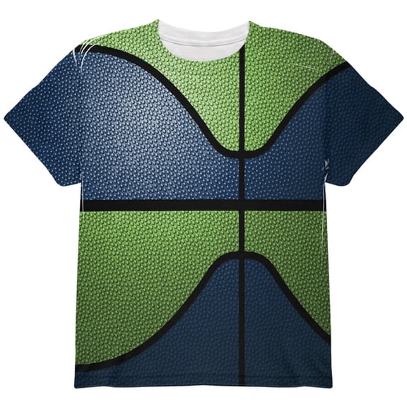 Championship Basketball Dark Blue and Electric Green All Over Youth T Shirt Multi YLG