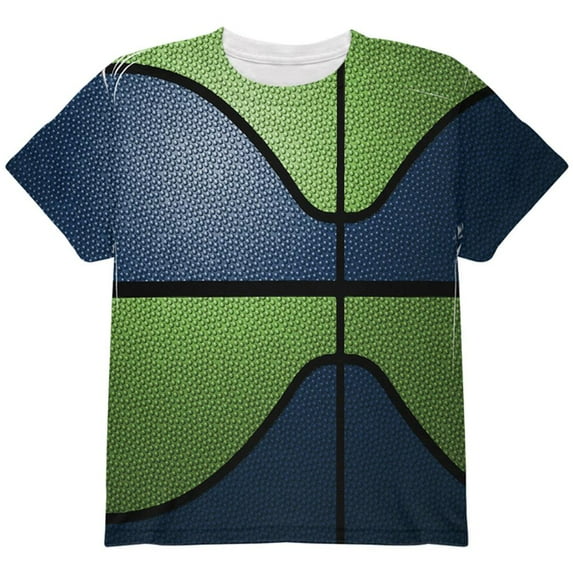 Championship Basketball Dark Blue and Electric Green All Over Youth T Shirt Multi YMD