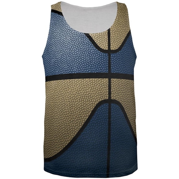 Championship Basketball Dark Blue and Gold All Over Mens Tank Top Multi X-LG