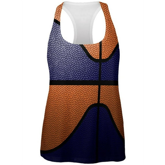Championship Basketball Navy & Orange All Over Womens Work Out Tank Top Multi X-LG