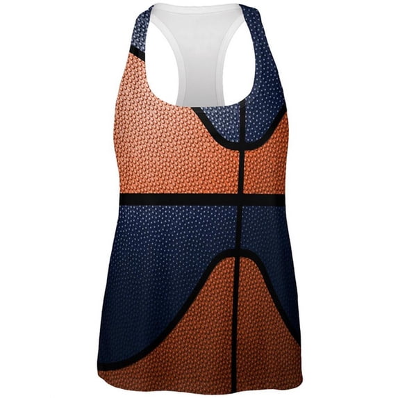 Championship Basketball Orange & Navy All Over Womens Work Out Tank Top Multi LG
