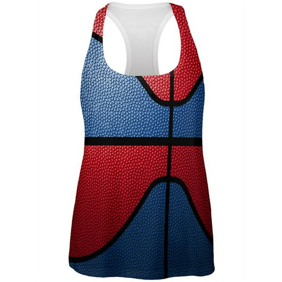 Championship Basketball Royal Blue & Red All Over Womens Work Out Tank Top Multi X-LG