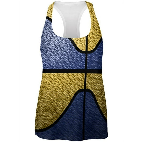 Championship Basketball Royal Blue and Yellow All Over Womens Work Out Tank Top Multi MD