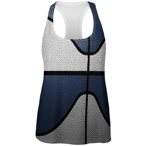 Championship Basketball White & Navy Blue All Over Womens Work Out Tank Top Multi 2XL
