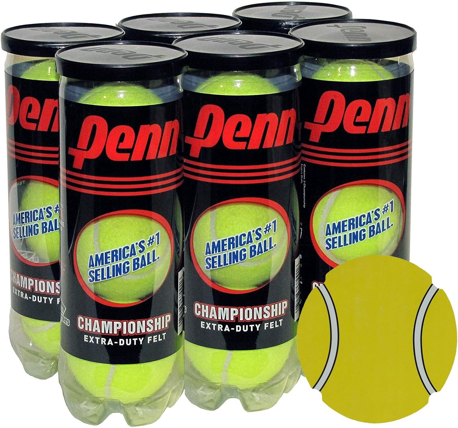 Championship Tennis Balls, 6 cans (18 Balls) Super Value Bundle with Exclusive Magnet