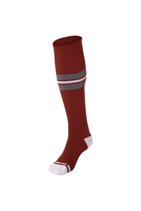 Striped Baseball Sock - CARDINAL, GREY, WHITE - L