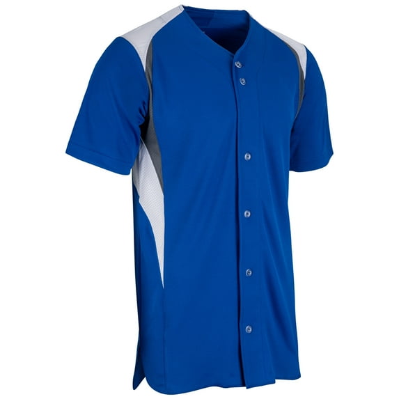 Champro Bull Pen Full Button Jersey Youth (M, Royal/White/Graphite)