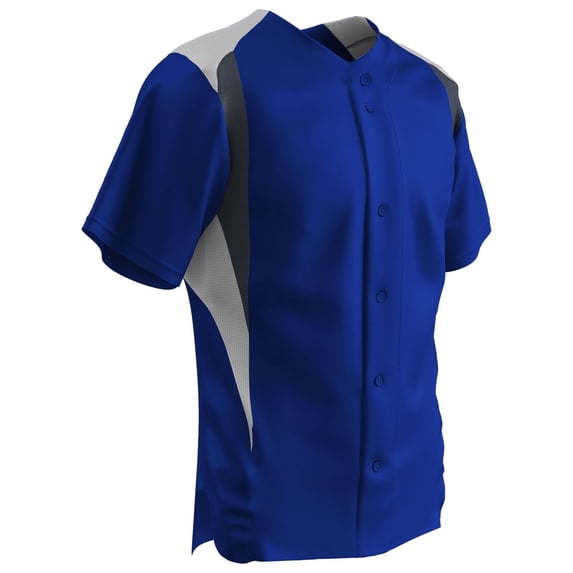 Champro Bull Pen Full Button Jersey Adult (2XL, Royal/White/Graphite)