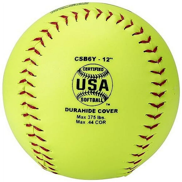 Champro Game ASA Slow Ptich .44 COR, 375 Compression, Poly Synthetic Cover, Red Stiches (Optic Yellow, 12-Inch), Pack of 12