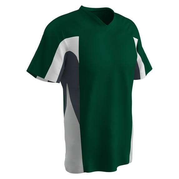Champro Relief V-Neck Baseball Jersey Forest Green w/ Graphite and White Side Inserts