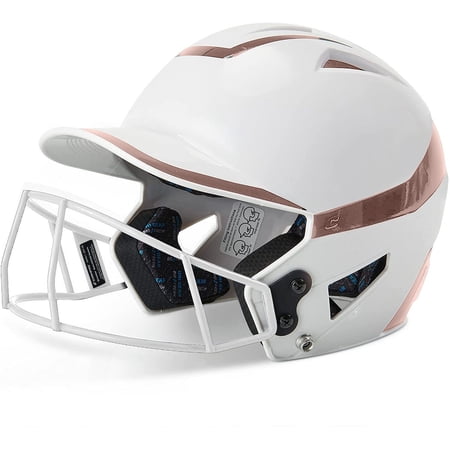Champro Rise Pro Girls Softball Batting Helmet with Face Guard, White/Rose Gold, Senior