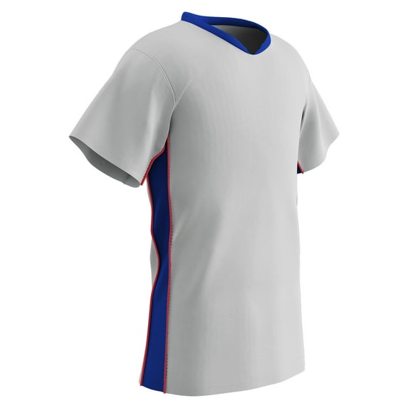 Champro Sports Header Lightweight Soccer Jersey, Adult Medium, White, Royal Highlights, Scarlet Trim