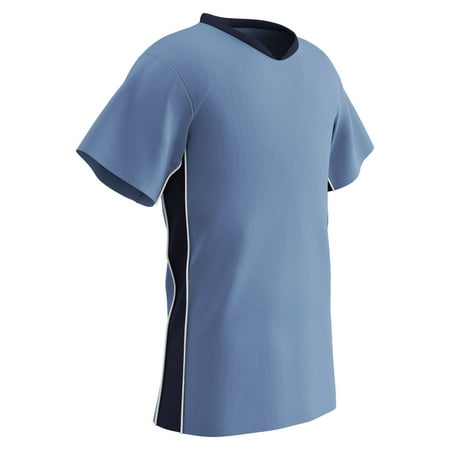 Champro Sports Header Lightweight Soccer Jersey, Youth Large, Light Blue, Navy Highlights, White Trim