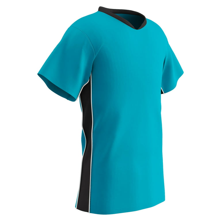 Champro Sports Header Lightweight Soccer Jersey, Youth Small, Neon Blue,  Black Highlights, White Trim