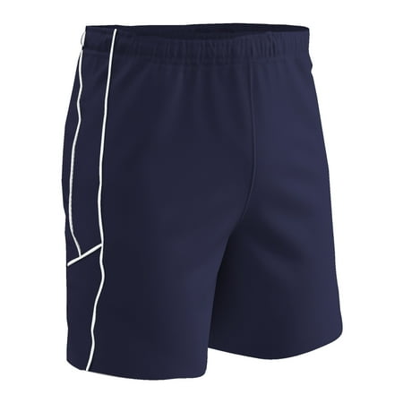 Champro Sports Header Soccer Shorts, Adult Large, Navy, White Trim