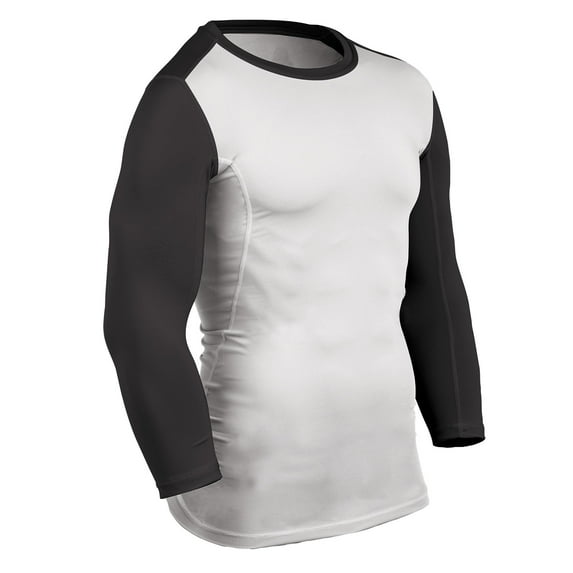 Champro Sports Lightning Three-Quarter Sleeve Compression Shirt, Adult Large, White with Black Sleeves