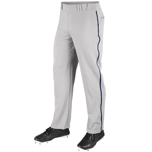 Champro Sports MVP Open Bottom Baseball Pants with Braid, Adult Medium, Grey with Navy Braid
