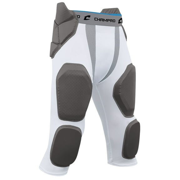 CHAMPRO Boys Tri-Flex 5-Pad Built-In Hip, & Tri Flex Integrated 5 Pad Football Girdle With Built In Hip Tail Thigh Pads White Grey Inset Small Us