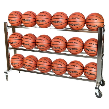 Champro Sports Monster Rolling Basketball Ball Cart/Rack with 3 Rows, Holds 18 Basketballs
