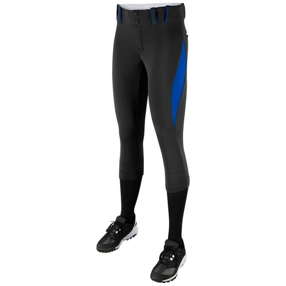 Champro Sports Surge Traditional Low-Rise Fastpitch Softball Pants, Girls' Medium, Black with Royal Pipe