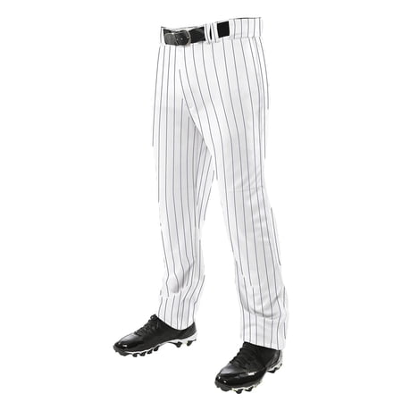 Champro Sports Triple Crown Open Bottom Baseball Pants with Pinstripes, Youth Small, White with Black Pinstripes