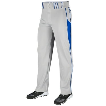 Champro Sports Triple Crown Open-Bottom Baseball Pants with Side Insert, Adult 2X-Large, Grey with Royal Insert