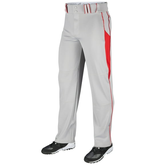 Champro Sports Triple Crown Open-Bottom Baseball Pants with Side Insert, Adult Medium, Grey with Scarlet Insert
