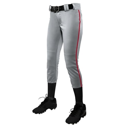 Champro Tournament Traditional Low Rise Womens Fastpitch Pants W/Braid Gray / Scarlet, Small