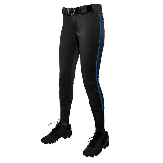 Champro Women/Girl's Tournament Low Rise Piped Pants: BP11P Black/Royal / Youth Medium
