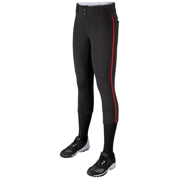 Champro Women/Girl's Tournament Low Rise Piped Pants: BP11P Black/Scarlet / Youth Medium