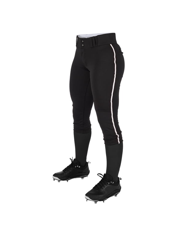 Women's Tournament w/Pipe Softball Pant - BLACK,WHITEPIPE - L