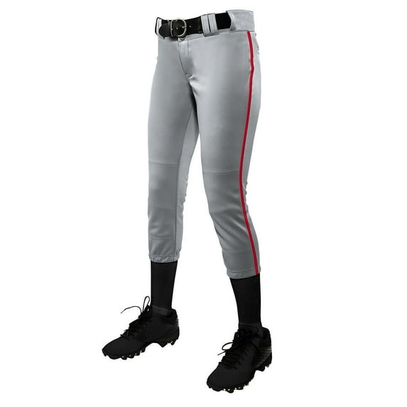 Champro Women's Tournament Fastpitch Pant with Piping Gray/Scarlet Medium