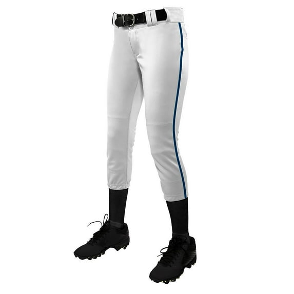Champro Women/Girl's Tournament Low Rise Piped Pants: BP11P White/Navy / Youth Medium