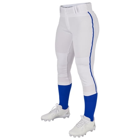 Champro Girl's Tournament w/Pipe Softball Pant - WHITE,ROYALPIPE - XL