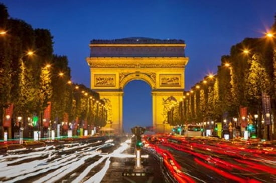 Champs Elysee with Arc de Triomphe at Twilight Canvas Art - Brian Jannsen DanitaDelimont (27 x 18)