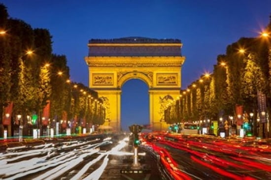 Champs Elysee with Arc de Triomphe at Twilight Canvas Art - Brian Jannsen DanitaDelimont (36 x 24)