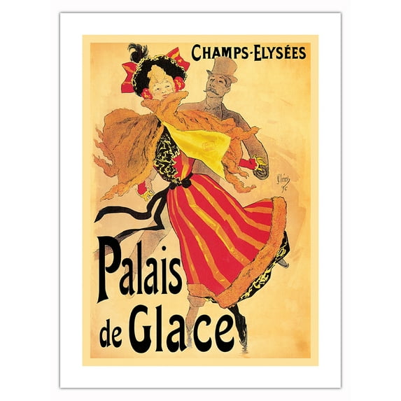 Champs Elysees Ice Palace (Palais De Glace) Skating Rink - Vintage French Advertising Poster by Jules Cheret c.1896 - Bamboo Fine Art 290gsm Paper Print (Unframed) 18x24in