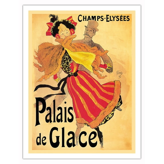 Champs Elysees Ice Palace (Palais De Glace) Skating Rink - Vintage French Advertising Poster by Jules Cheret c.1896 - Fine Art Matte Paper Print (Unframed) 20x26in