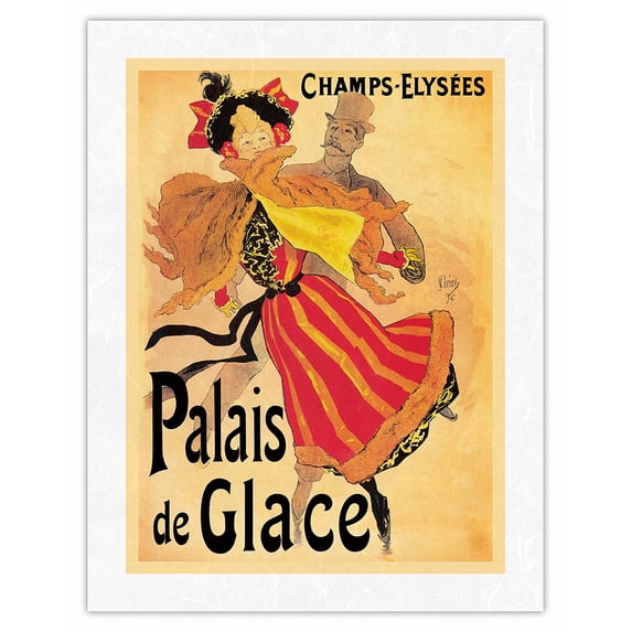 Champs Elysees Ice Palace (Palais De Glace) Skating Rink - Vintage French Advertising Poster by Jules Cheret c.1896 - Japanese Unryu Rice Paper Art Print (Unframed) 17 x 22 in